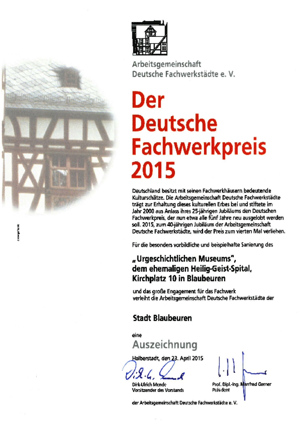 Verleihung des Deutschen Fachwerkpreises in Halberstadt am 23.04.2015